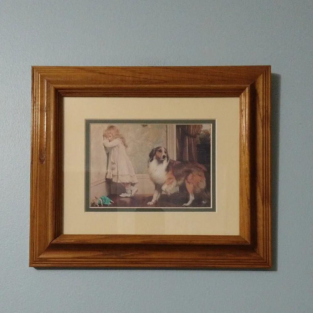 Classic Wooden Framed Art Print Girl With Dog